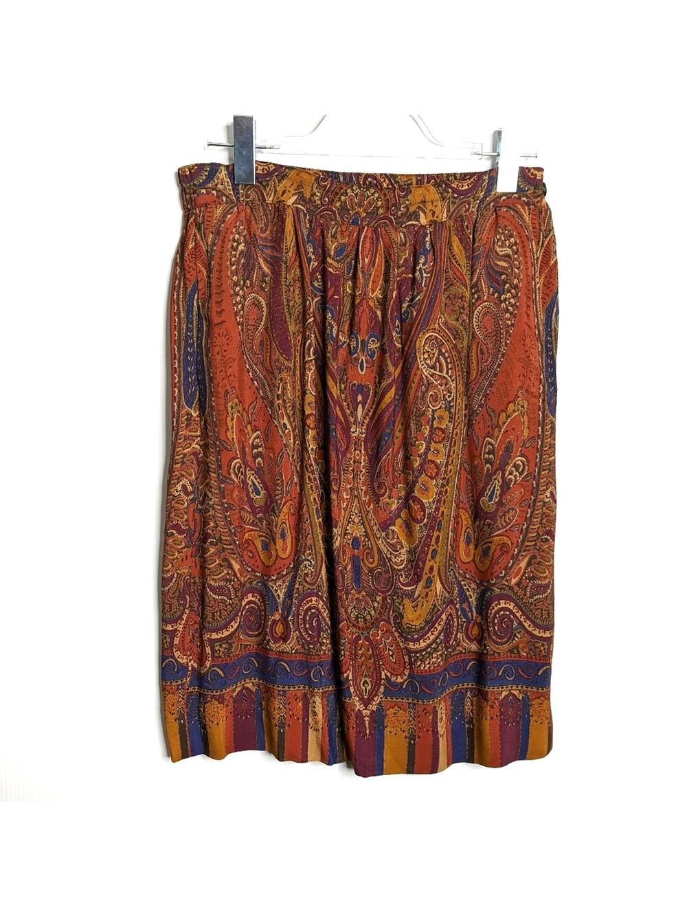 Vintage 80's Liz Claiborne Midi Skirt Paisley Pattern Pockets Rayon 30" Waist
